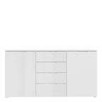 Sienna Wide Chest of 4 Drawers and 2 Doors in White/White High Gloss
