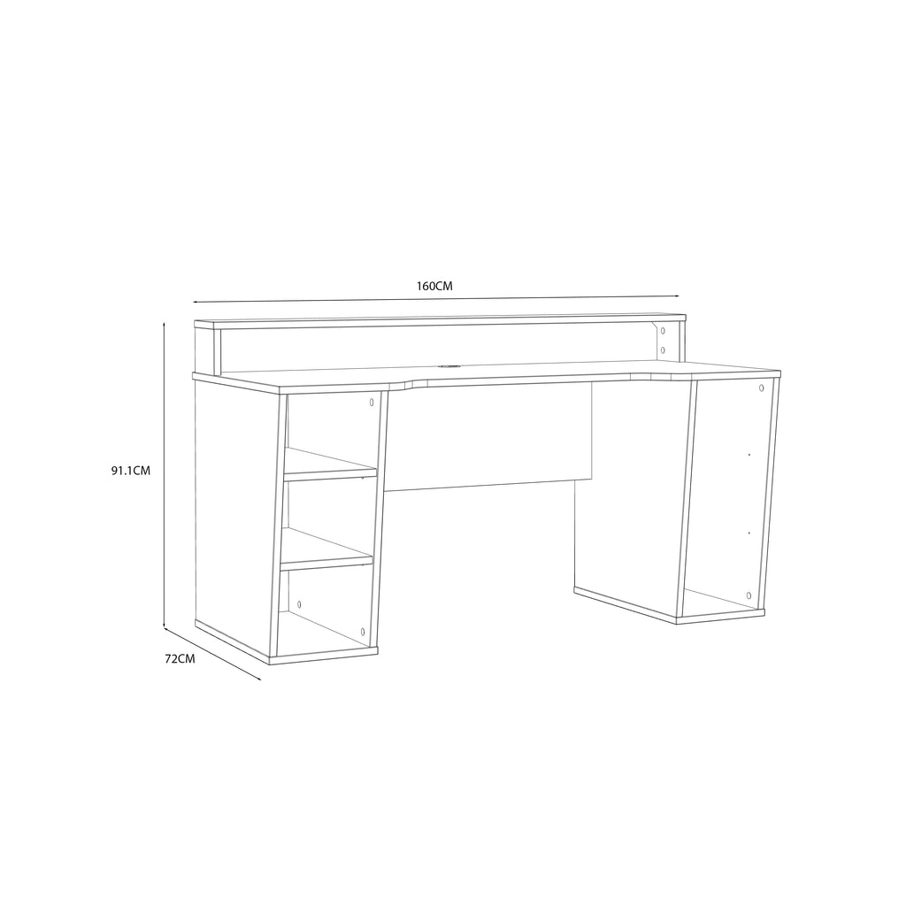 Tezaur Black Gaming Desk with White Trim and Colour Changing LED