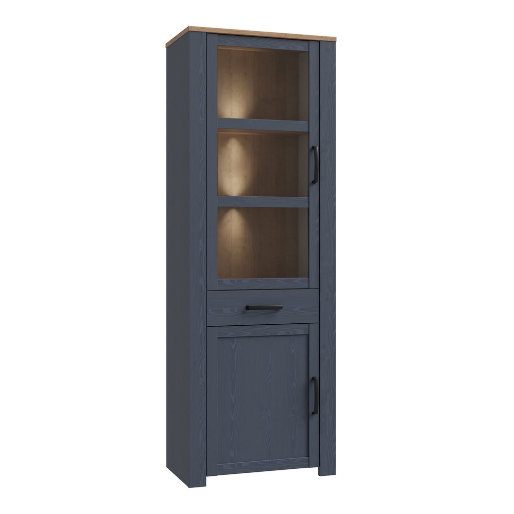 Bohol Narrow Display Cabinet inc. 2x LED Lights in Riviera Oak/Navy