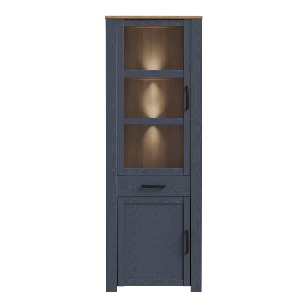 Bohol Narrow Display Cabinet inc. 2x LED Lights in Riviera Oak/Navy