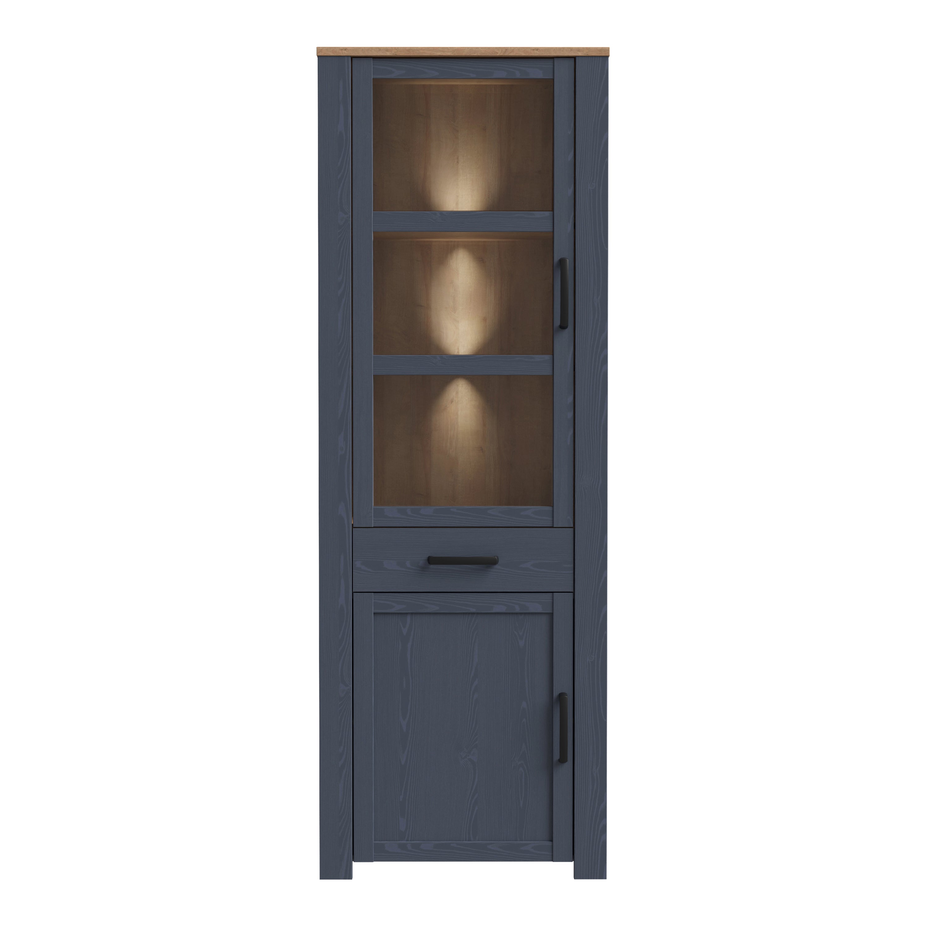 Bohol Narrow Display Cabinet inc. 2x LED Lights in Riviera Oak/Navy