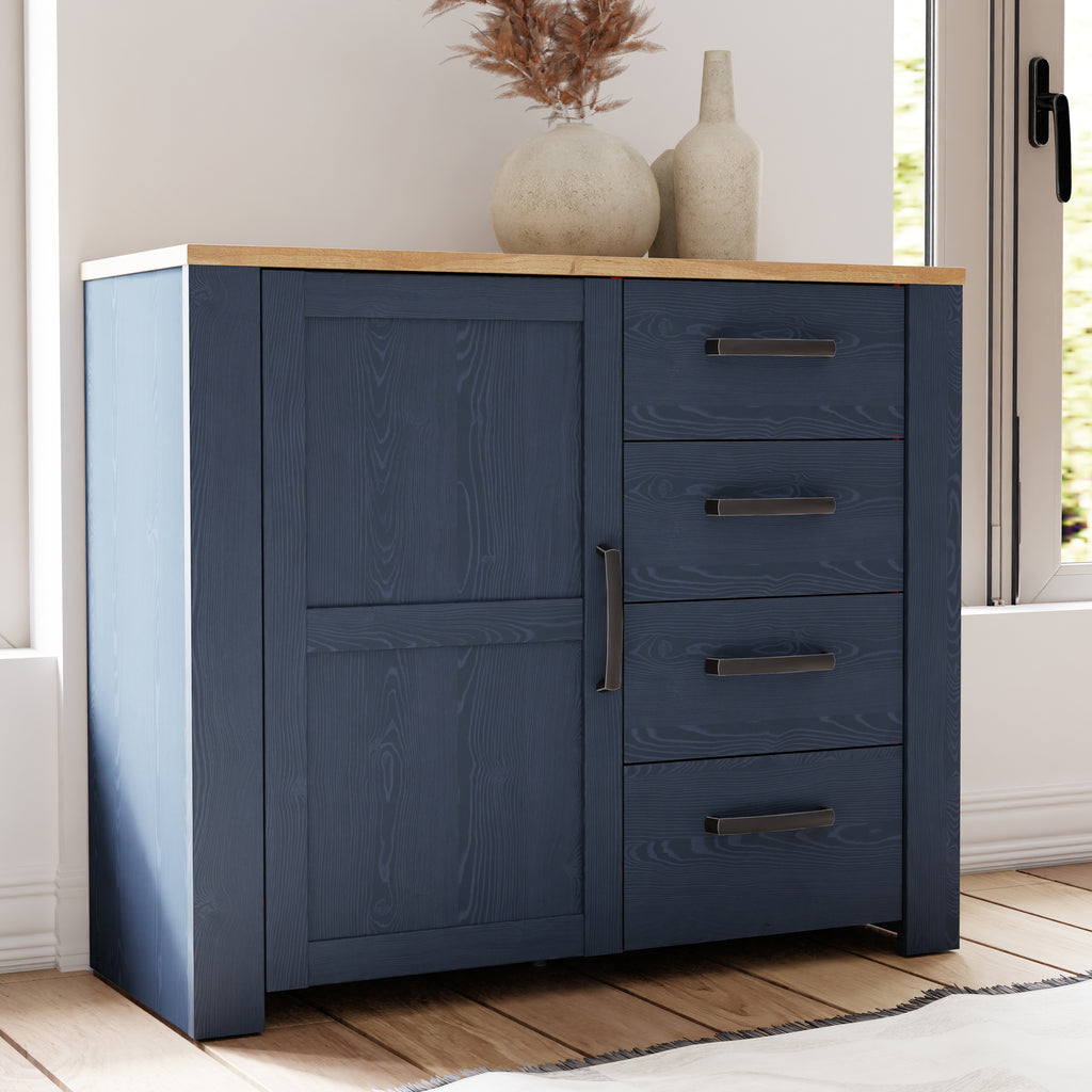 Bohol 1 Door 4 Drawer Chest in Riviera Oak/Navy