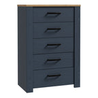 Bohol 5 Drawer Narrow Chest in Riviera Oak/Navy