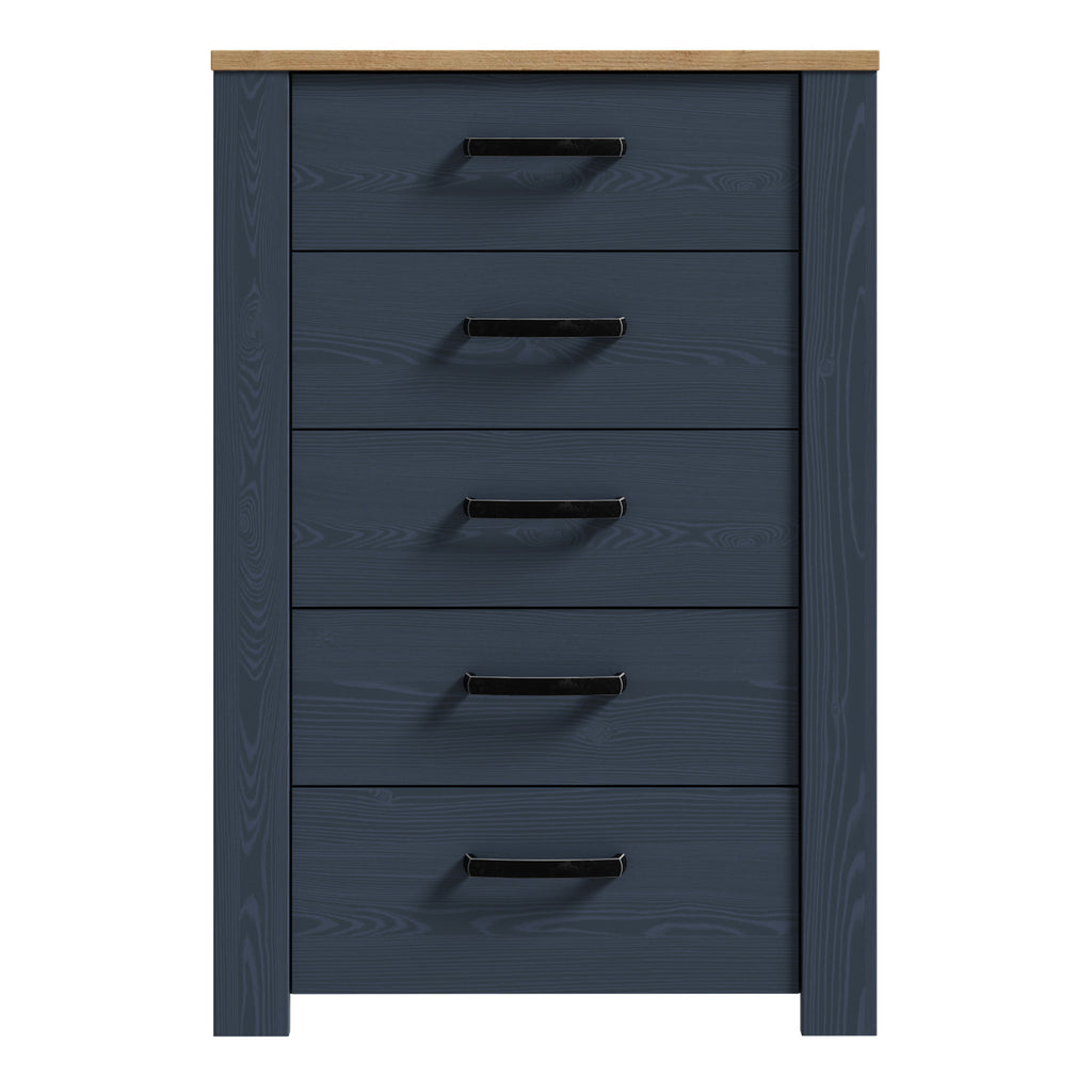 Bohol 5 Drawer Narrow Chest in Riviera Oak/Navy