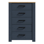 Bohol 5 Drawer Narrow Chest in Riviera Oak/Navy