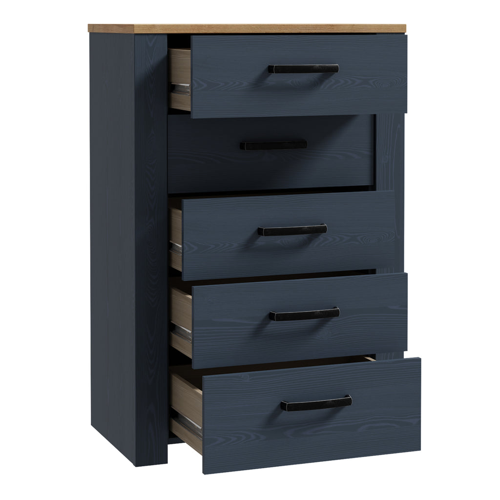 Bohol 5 Drawer Narrow Chest in Riviera Oak/Navy