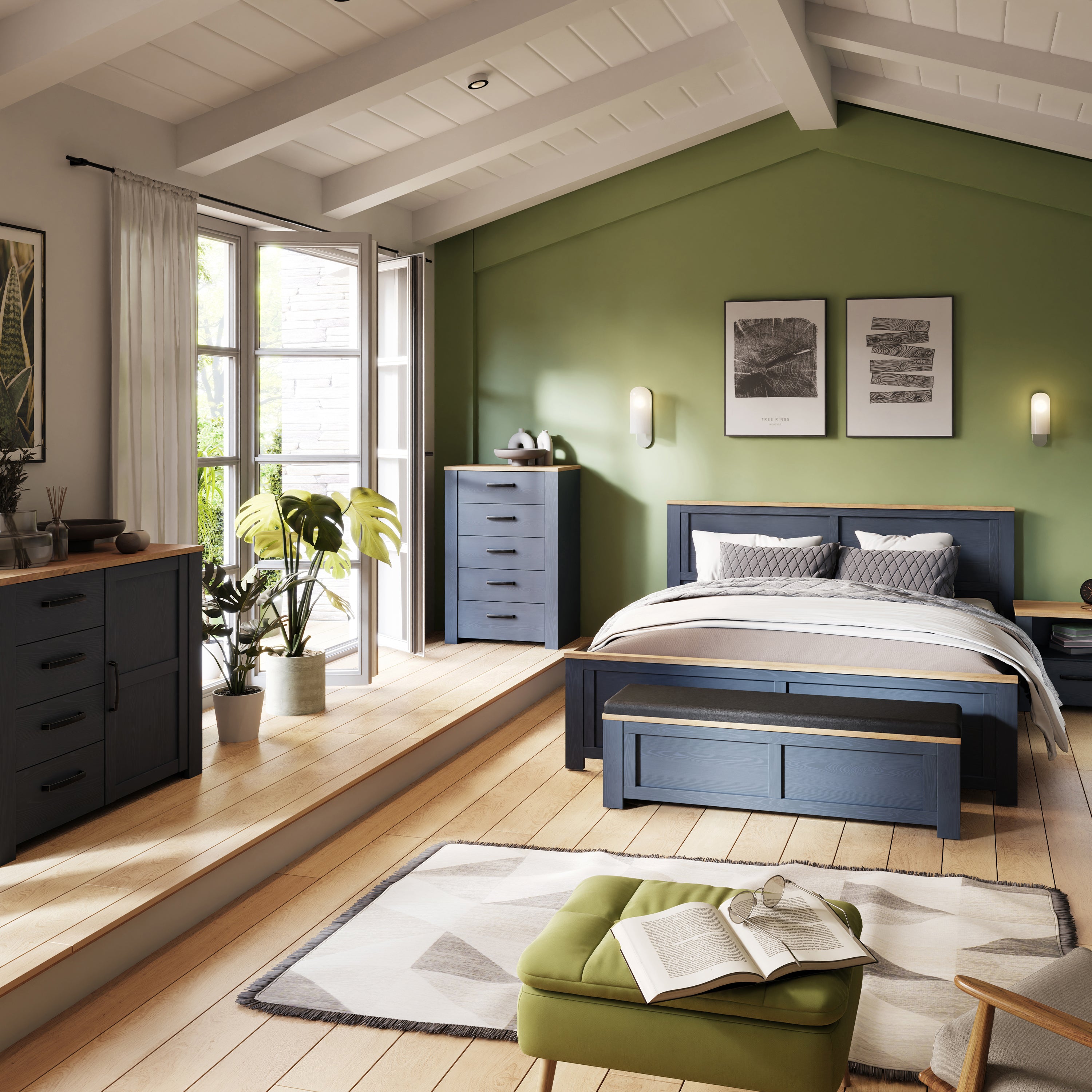 Bohol 5 Drawer Narrow Chest in Riviera Oak/Navy