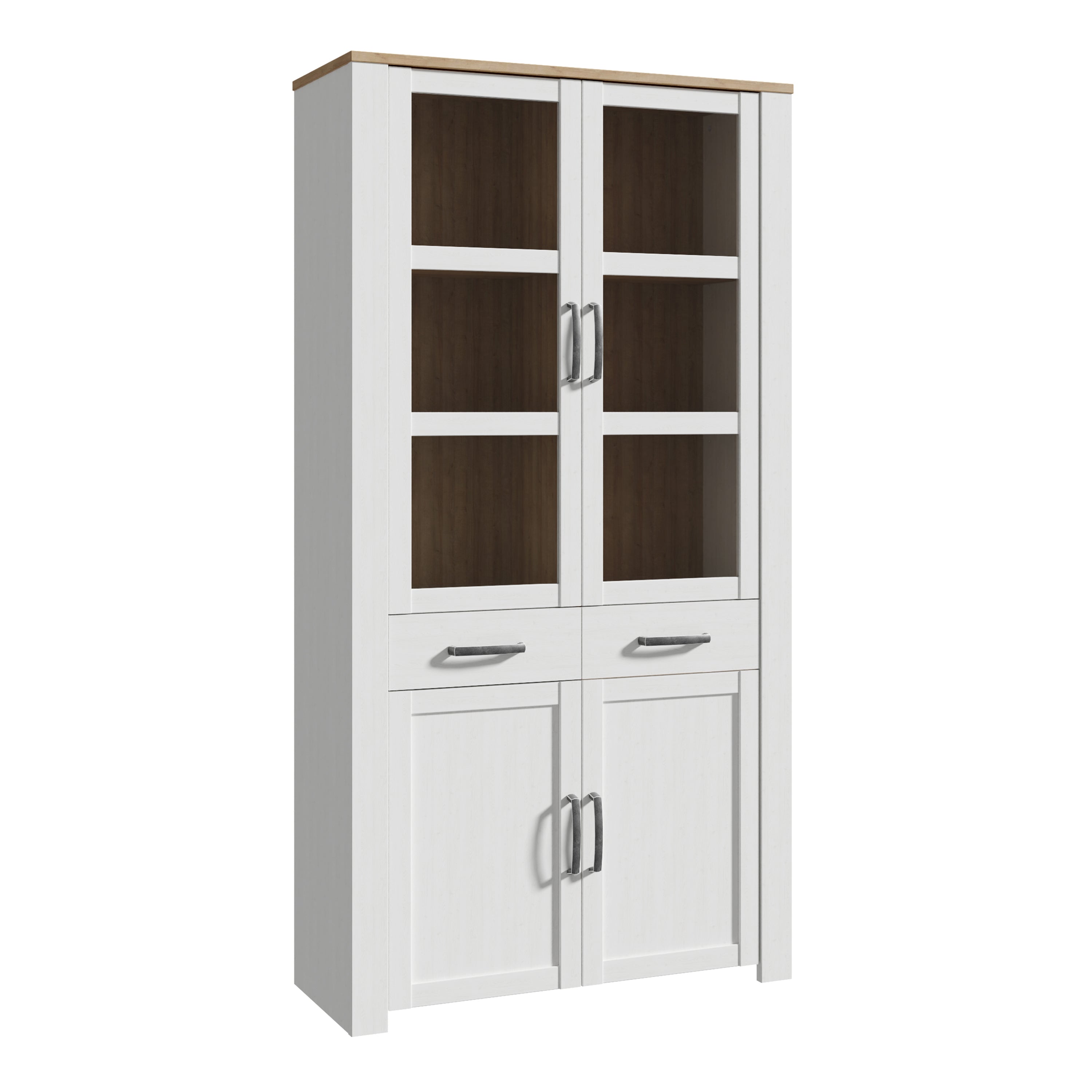 Bohol Display Cabinet 4 Door 1 Drawer in Oak/White