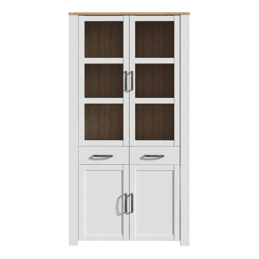 Bohol Display Cabinet 4 Door 1 Drawer in Oak/White