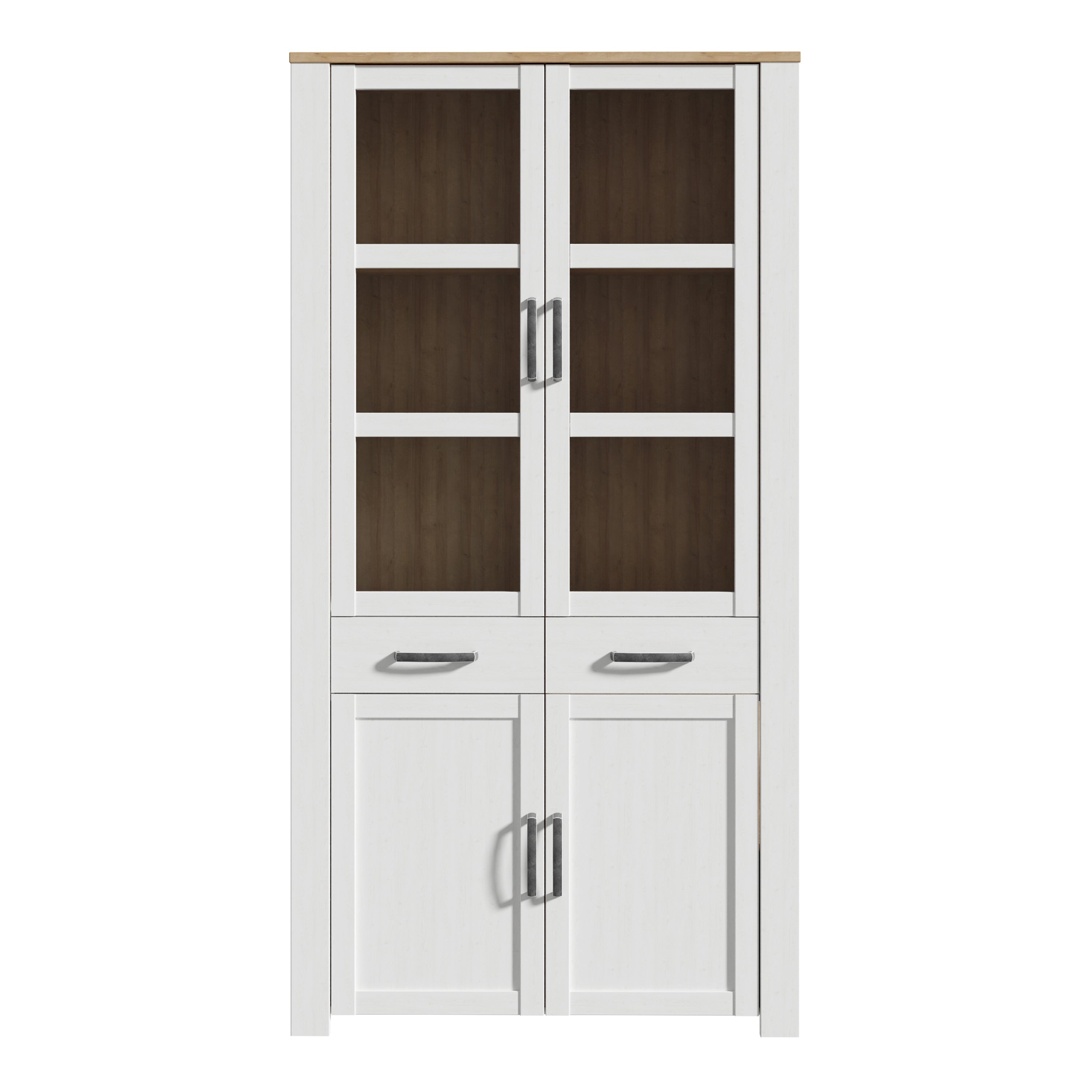 Bohol Display Cabinet 4 Door 1 Drawer in Oak/White
