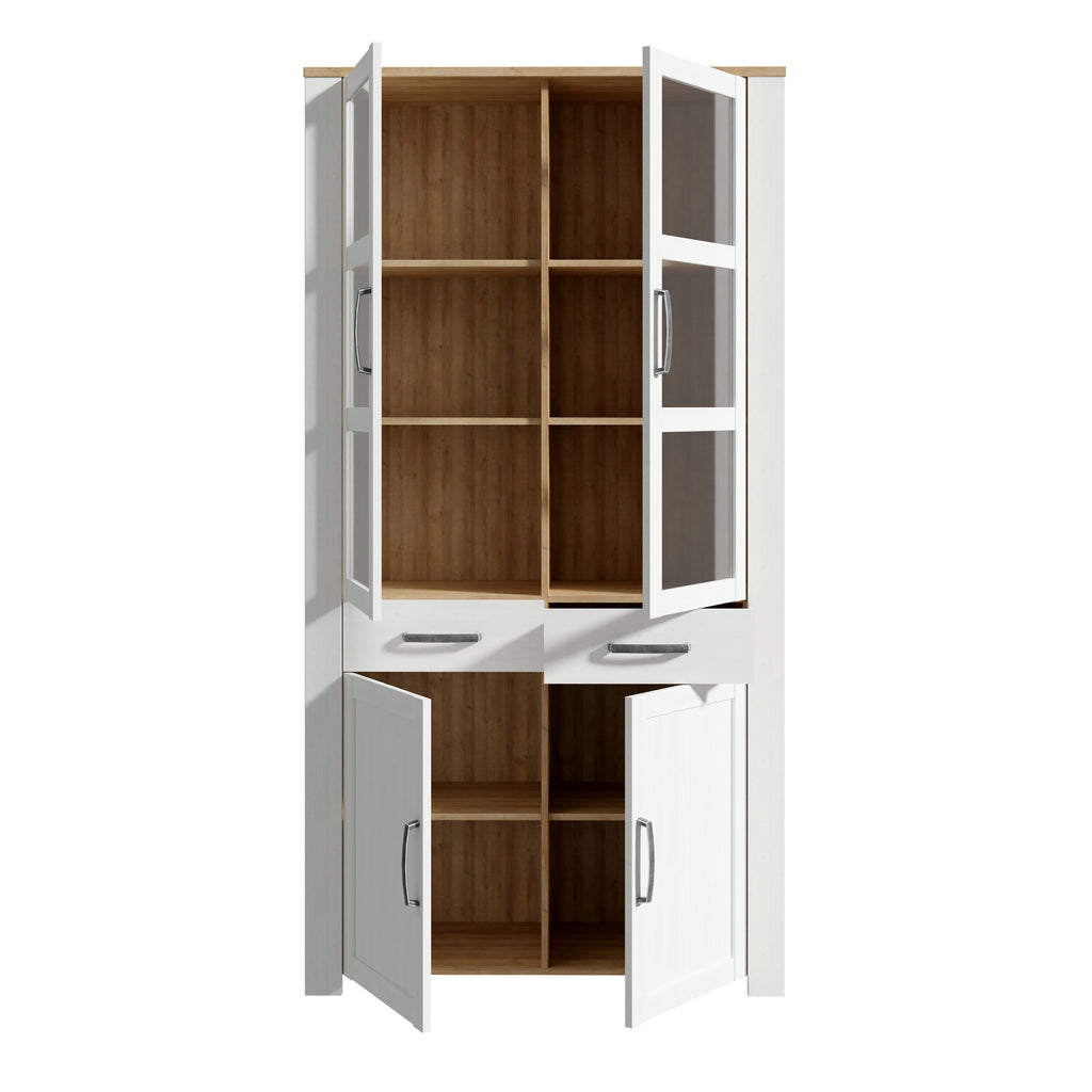 Bohol Display Cabinet 4 Door 1 Drawer in Oak/White