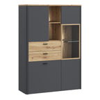 Klara Display Cabinet with 2 Door 2 Drawers and 1 Glass Door in Grey and Oak inc LED Lighting
