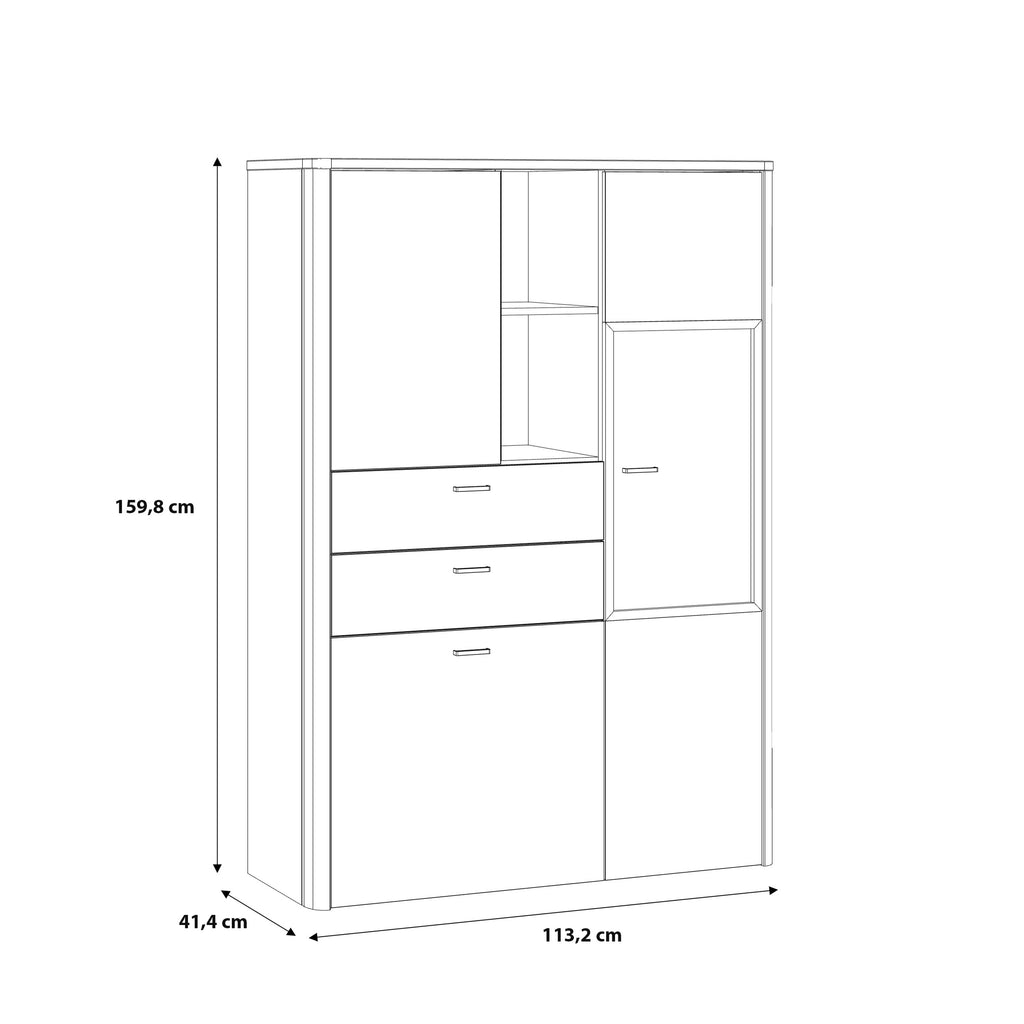 Klara Display Cabinet with 2 Door 2 Drawers and 1 Glass Door in Grey and Oak inc LED Lighting