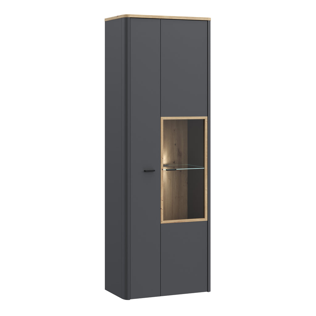 Klara Display Cabinet with 1 Door  and 1 Glass Door in Grey and Oak inc LED Lighting