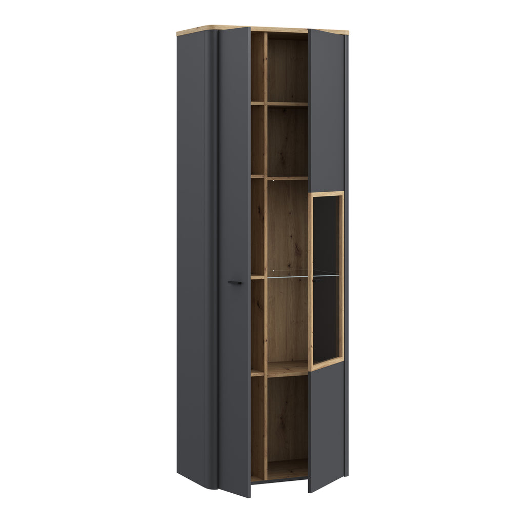 Klara Display Cabinet with 1 Door  and 1 Glass Door in Grey and Oak inc LED Lighting