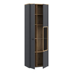 Klara Display Cabinet with 1 Door  and 1 Glass Door in Grey and Oak inc LED Lighting
