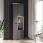 Klara Display Cabinet with 1 Door  and 1 Glass Door in Grey and Oak inc LED Lighting