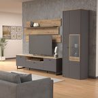 Klara Display Cabinet with 1 Door  and 1 Glass Door in Grey and Oak inc LED Lighting