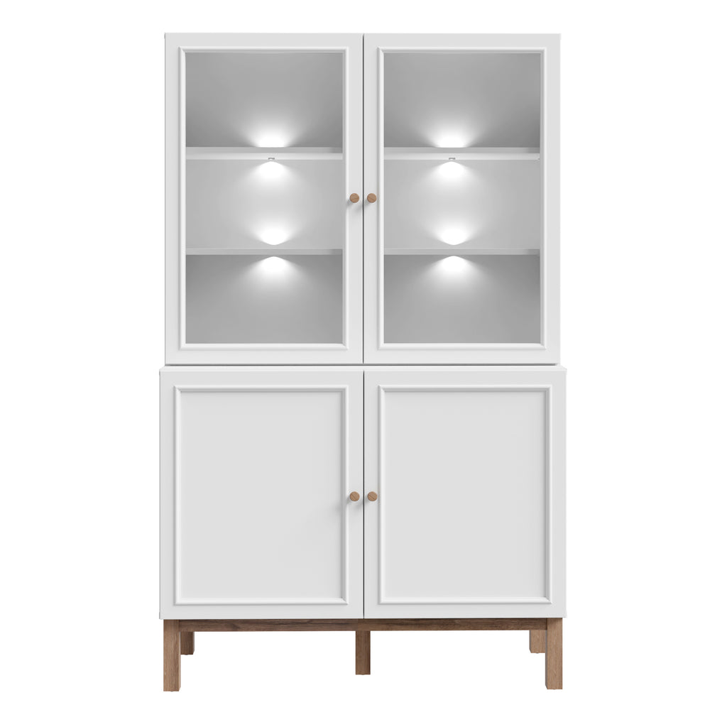 Wensley Display Cabinet with 2 Doors and 2 Glass Doors in Light Grey and Oak inc LED Lighting