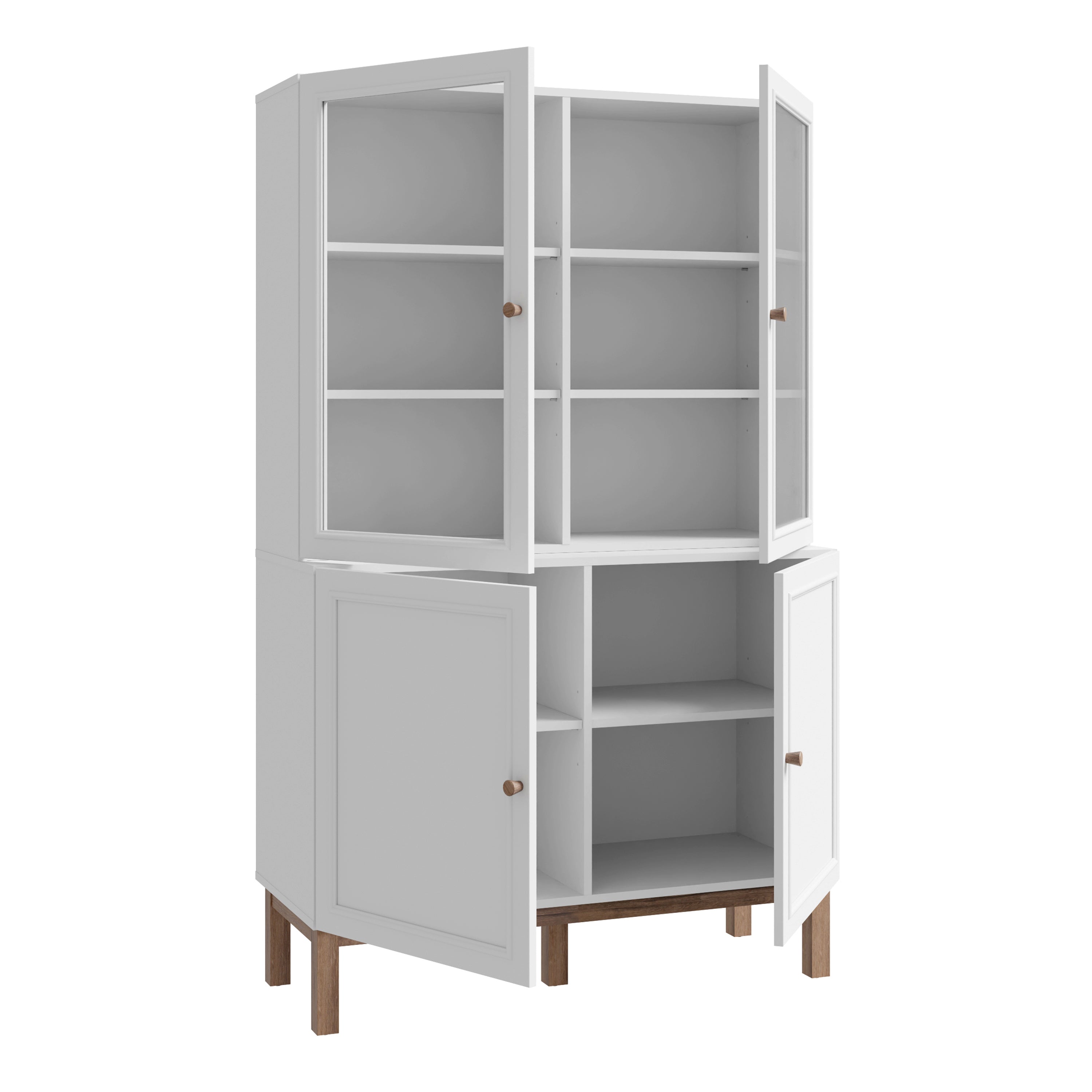 Wensley Display Cabinet with 2 Doors and 2 Glass Doors in Light Grey and Oak inc LED Lighting