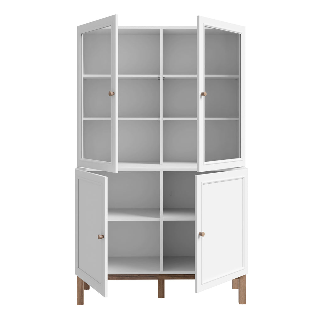 Wensley Display Cabinet with 2 Doors and 2 Glass Doors in Light Grey and Oak inc LED Lighting