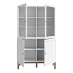 Wensley Display Cabinet with 2 Doors and 2 Glass Doors in Light Grey and Oak inc LED Lighting