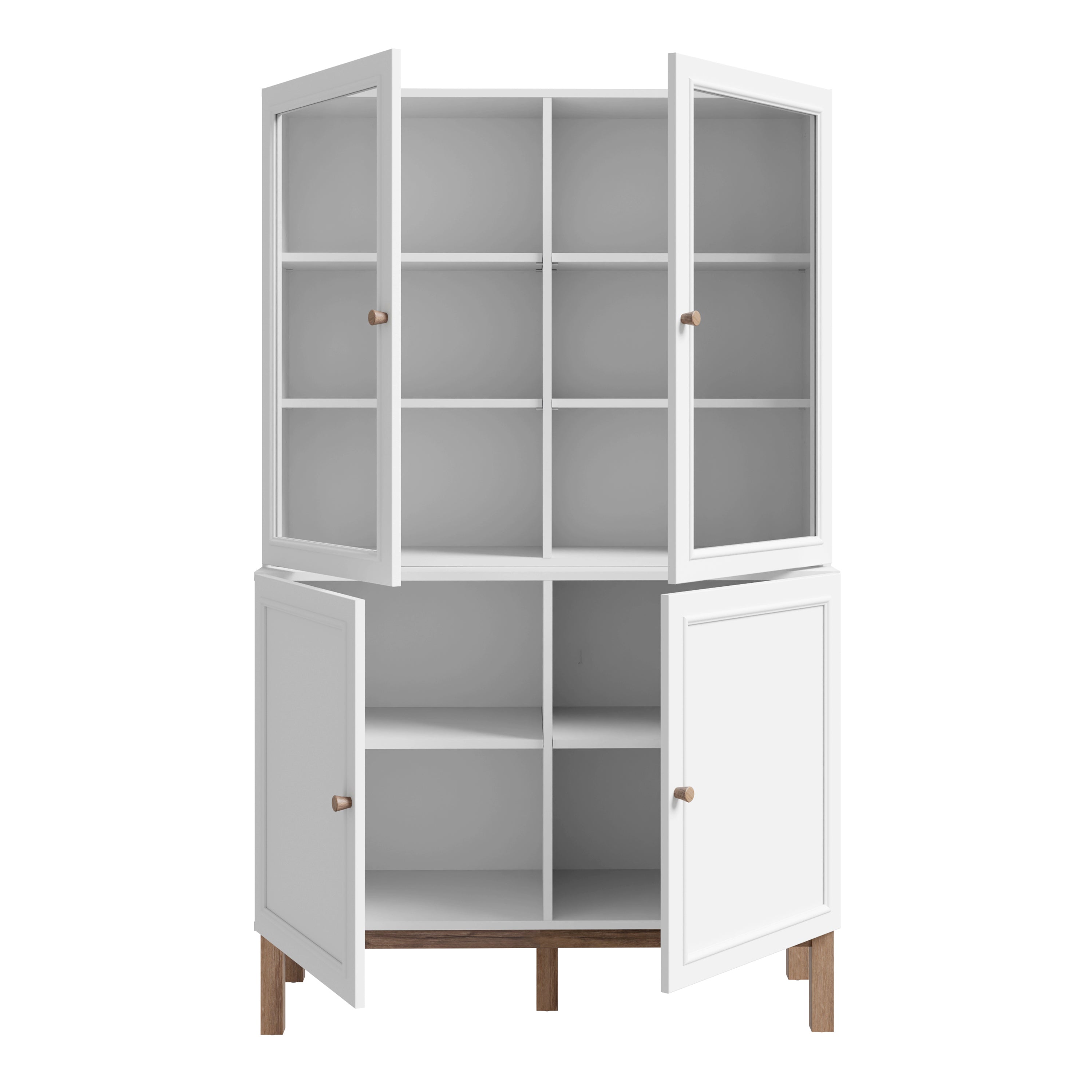 Wensley Display Cabinet with 2 Doors and 2 Glass Doors in Light Grey and Oak inc LED Lighting