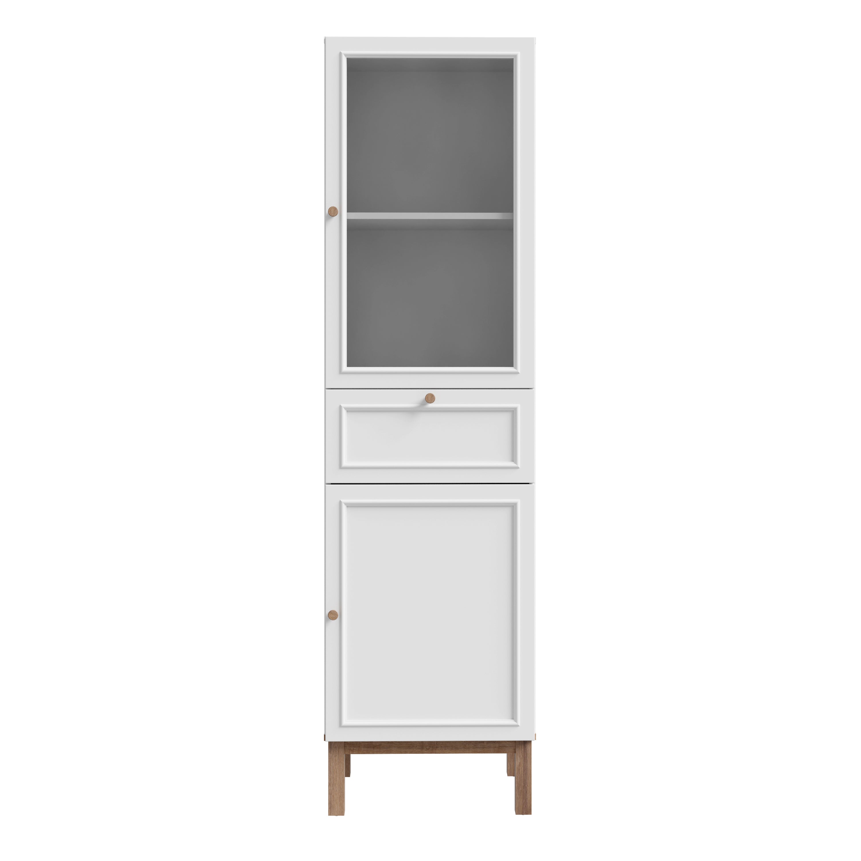 Wensley Display Cabinet with 1 Door 1 Drawer and  1 Glass Door in Light Grey and Oak