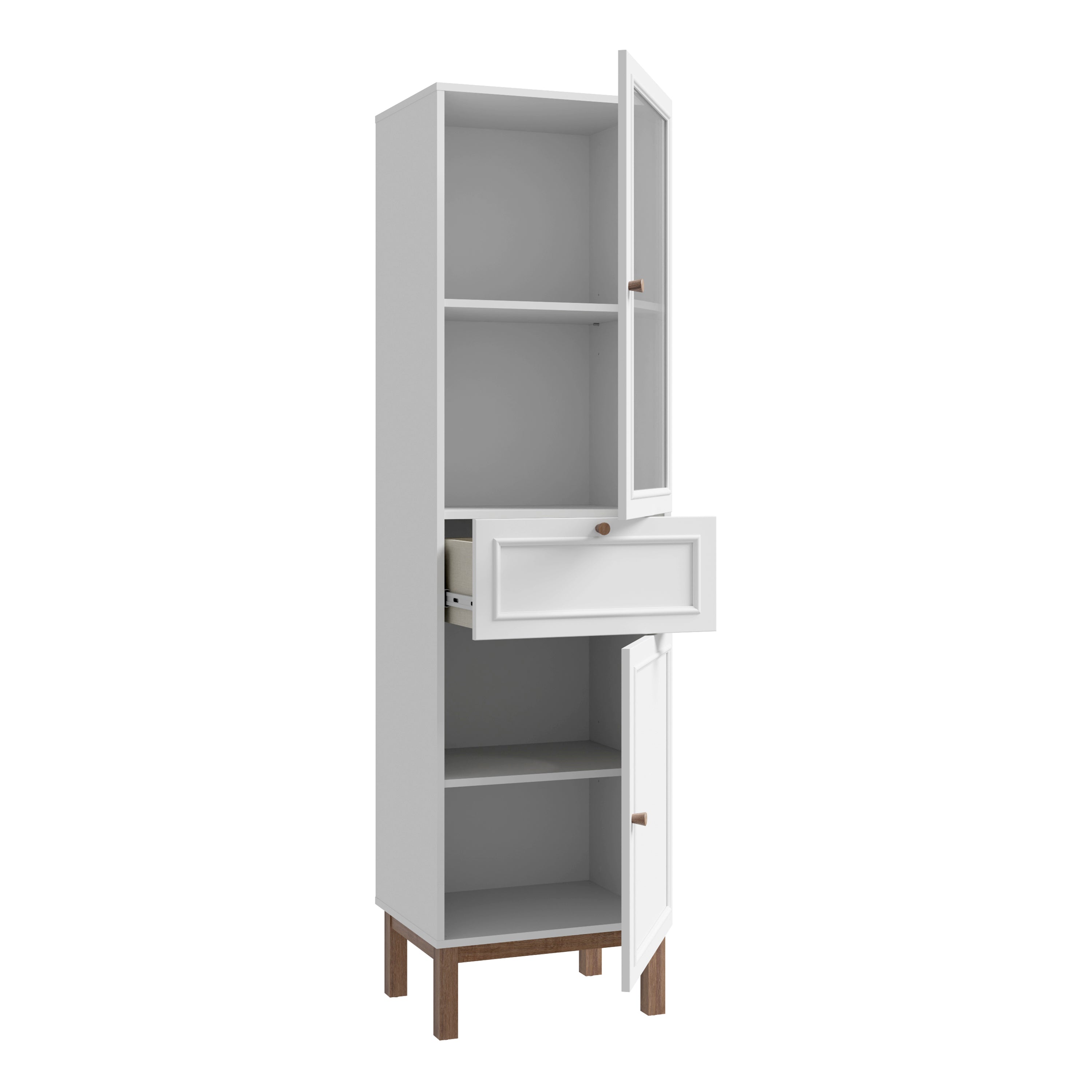 Wensley Display Cabinet with 1 Door 1 Drawer and  1 Glass Door in Light Grey and Oak