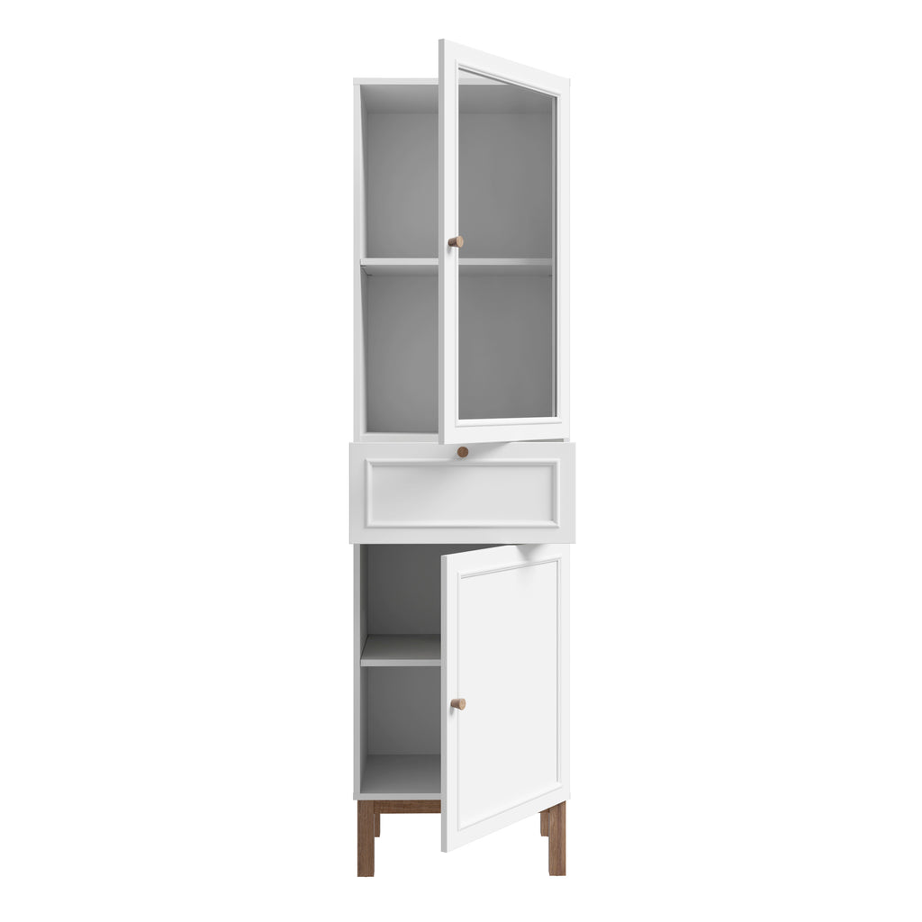 Wensley Display Cabinet with 1 Door 1 Drawer and  1 Glass Door in Light Grey and Oak