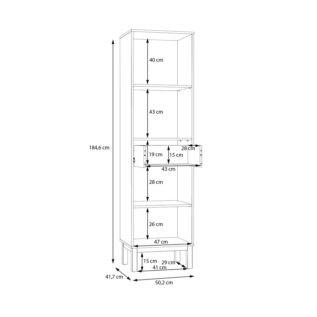 Wensley Display Cabinet with 1 Door 1 Drawer and  1 Glass Door in Light Grey and Oak