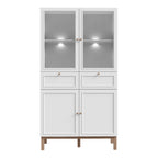 Wensley Display Cabinet with 2 Doors 2 Drawers and 2 Glass Doors in Light Grey and Oak inc LED Lighting