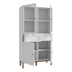 Wensley Display Cabinet with 2 Doors 2 Drawers and 2 Glass Doors in Light Grey and Oak inc LED Lighting
