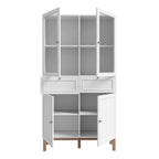 Wensley Display Cabinet with 2 Doors 2 Drawers and 2 Glass Doors in Light Grey and Oak inc LED Lighting