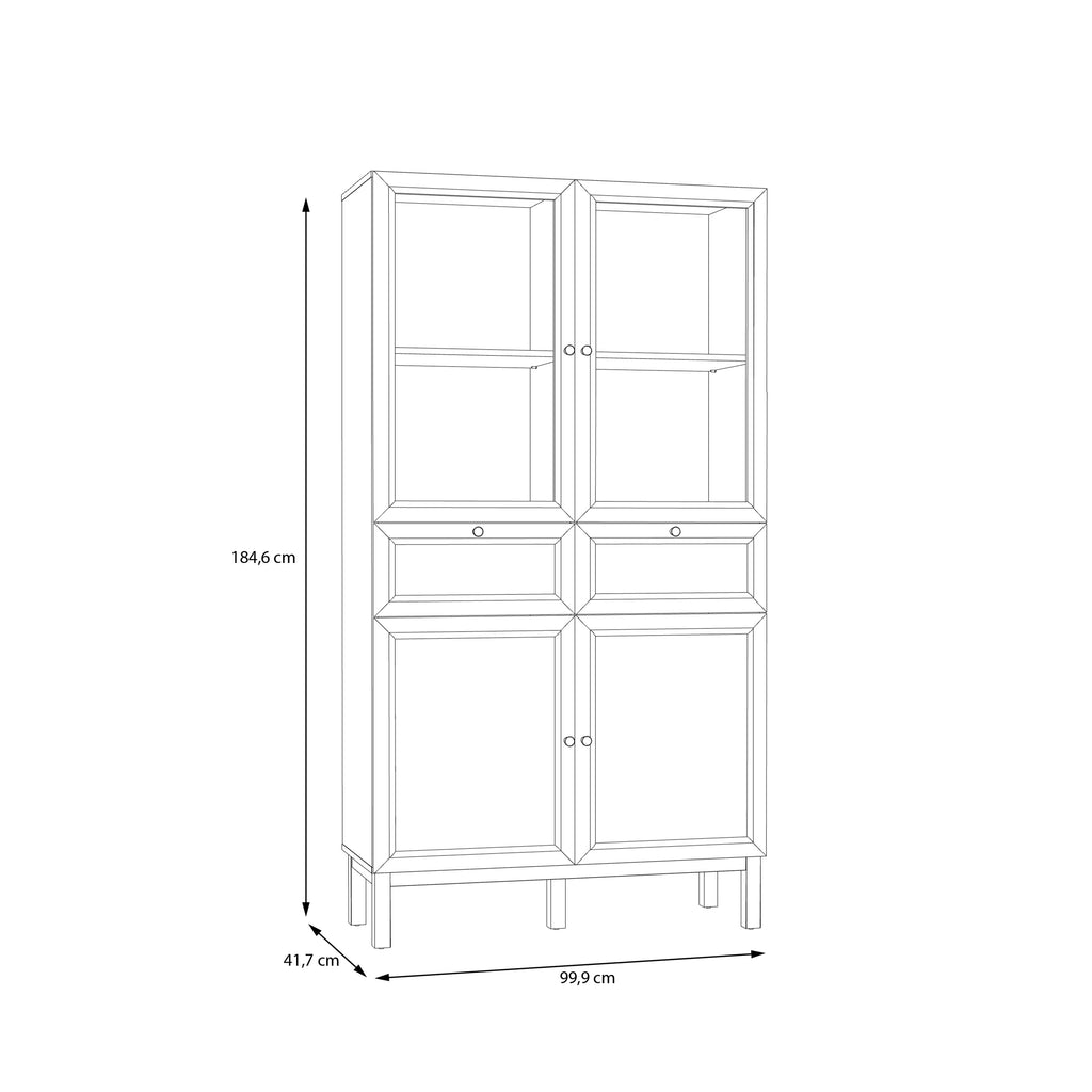 Wensley Display Cabinet with 2 Doors 2 Drawers and 2 Glass Doors in Light Grey and Oak inc LED Lighting