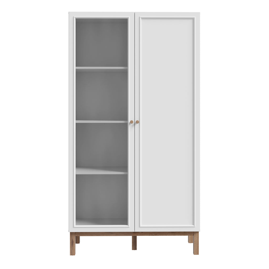 Wensley Display Cabinet with 1 Door and  1 Glass Door in Light Grey and Oak