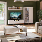 Wensley Display Cabinet with 1 Door and  1 Glass Door in Light Grey and Oak