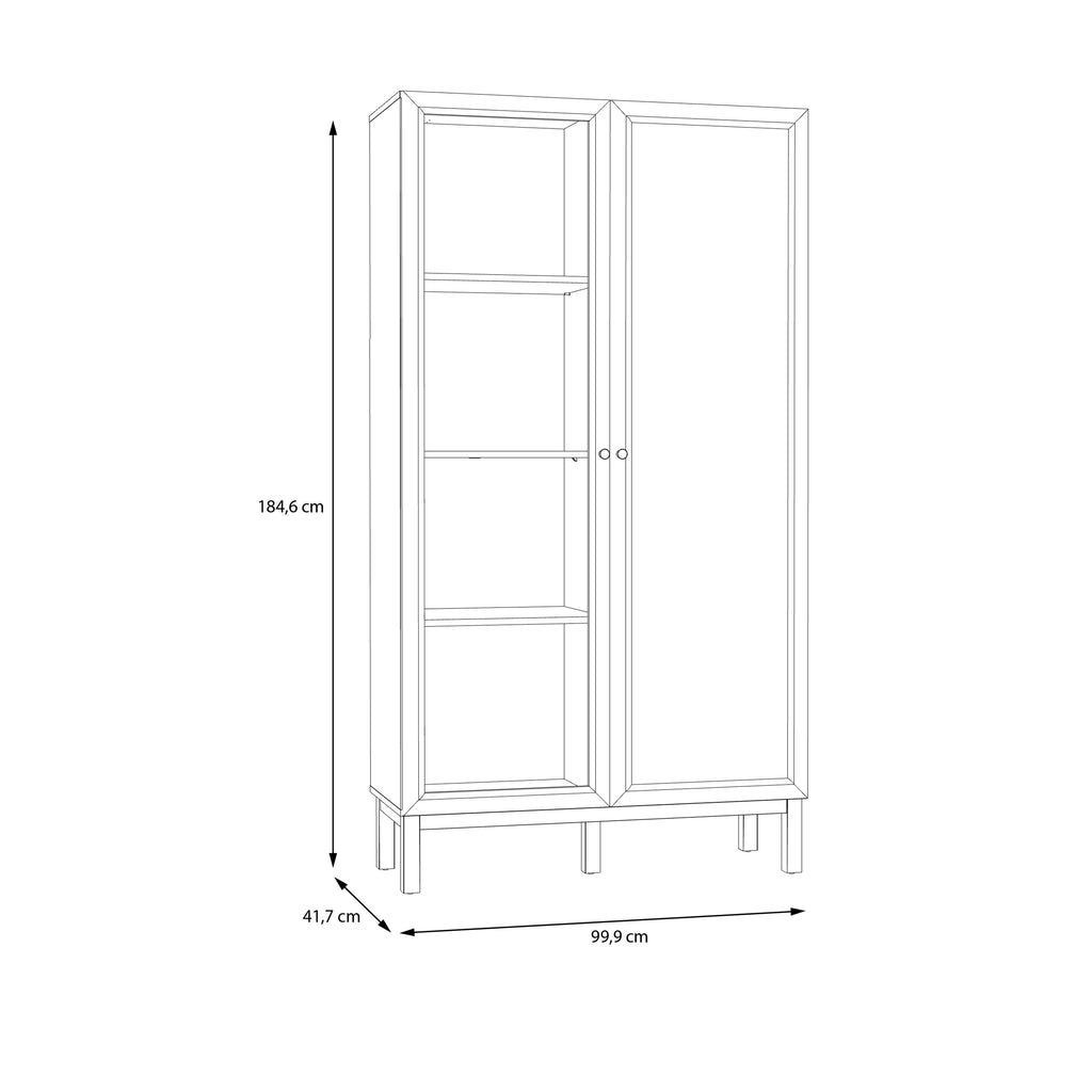 Wensley Display Cabinet with 1 Door and  1 Glass Door in Light Grey and Oak
