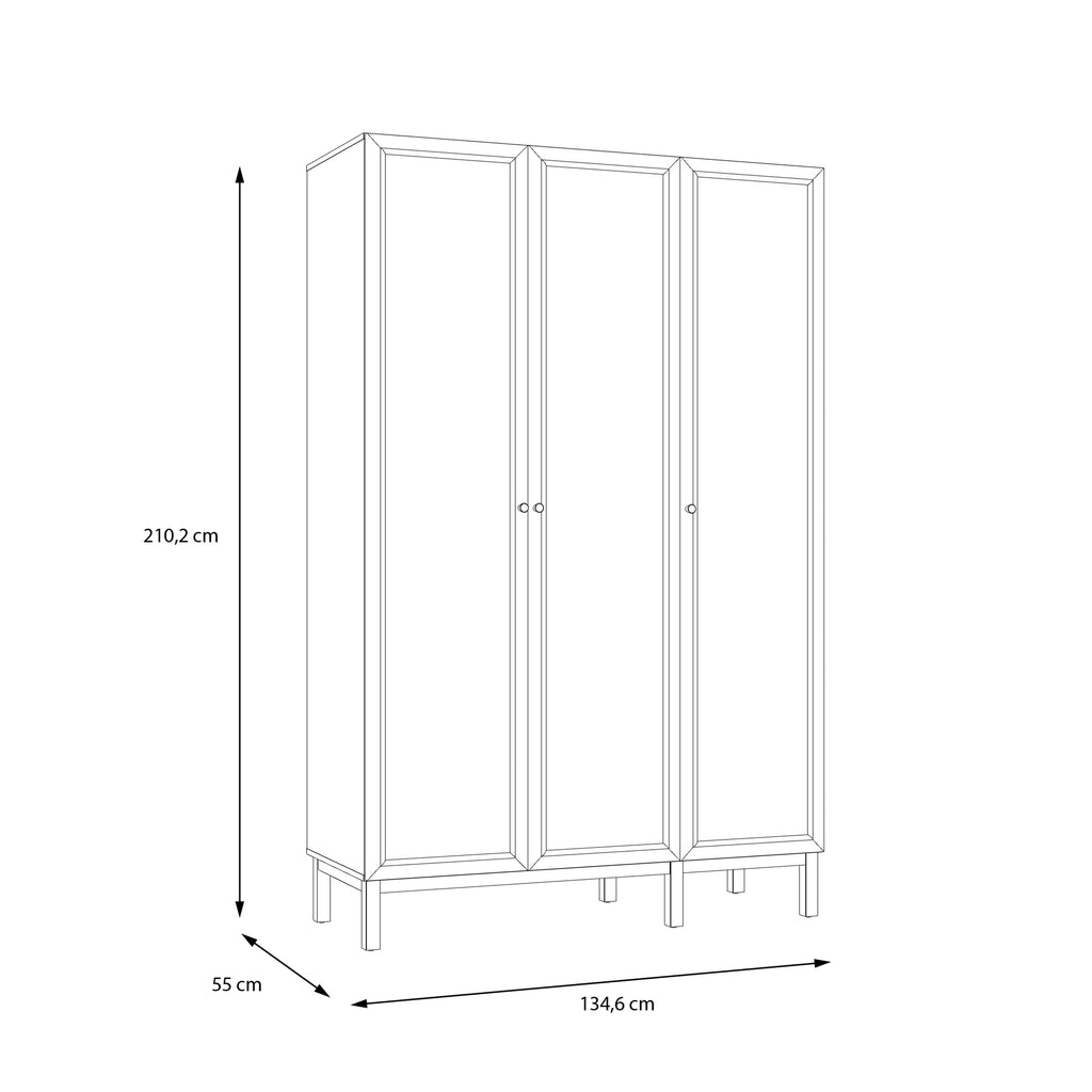 Wensley 3 Door Wardrobe in Light Grey and Oak