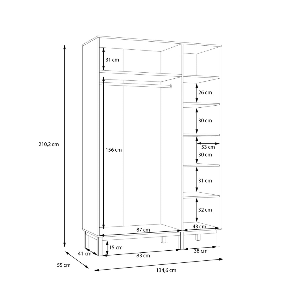 Wensley 3 Door Wardrobe in Light Grey and Oak