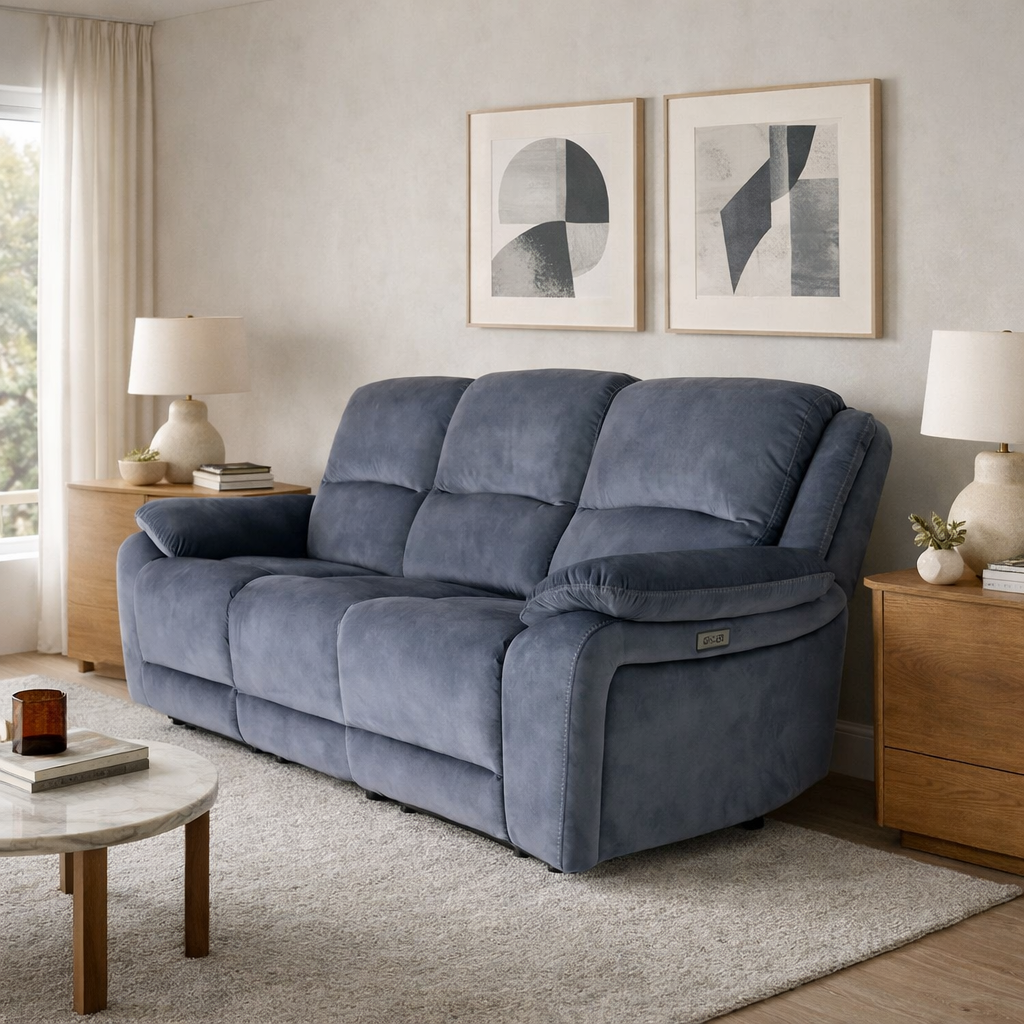 Bellagio Grey Lay-Z-Boy Style Fabric Power Recliner 3 Seater Sofa | Banks | Tampa | Santori | DFS