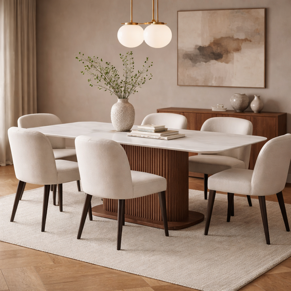 Eleanor Dining Table Walnut & White Sintered Stone