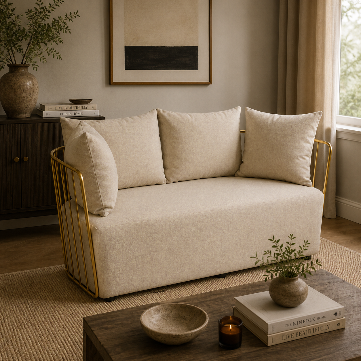 Azalea Two Seat Natural Fabric Sofa