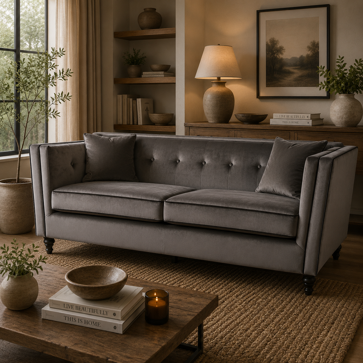 Ferris Grey Velvet 3 Seat Sofa