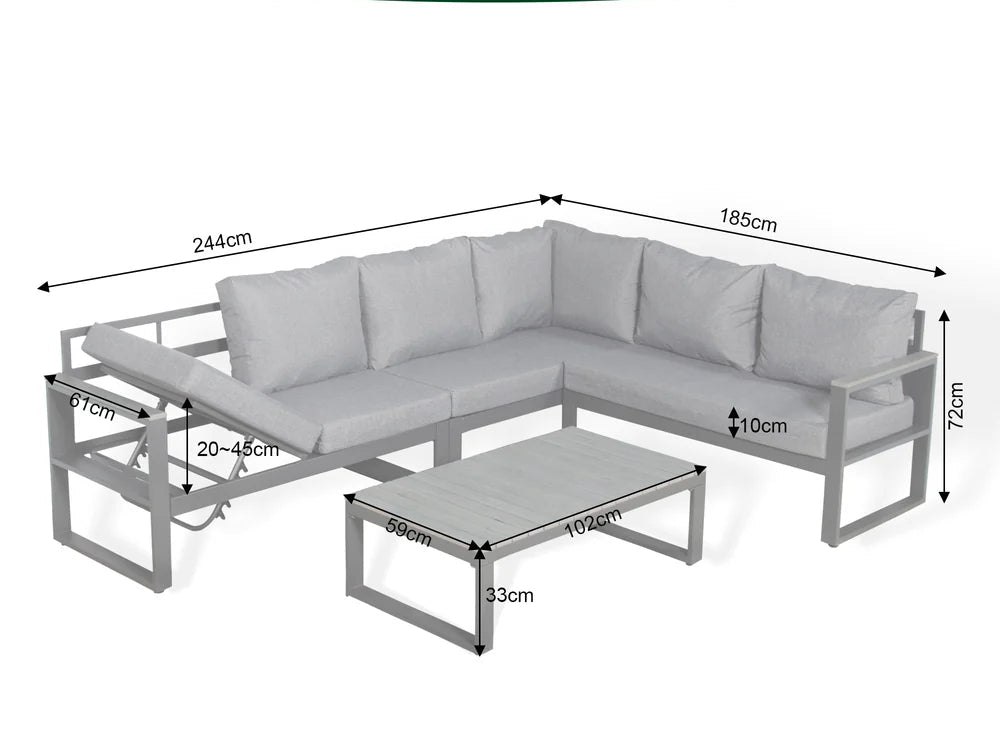 Dune Range RHF Corner Set Charcoal Aluminium Frame With Grey Cushions
