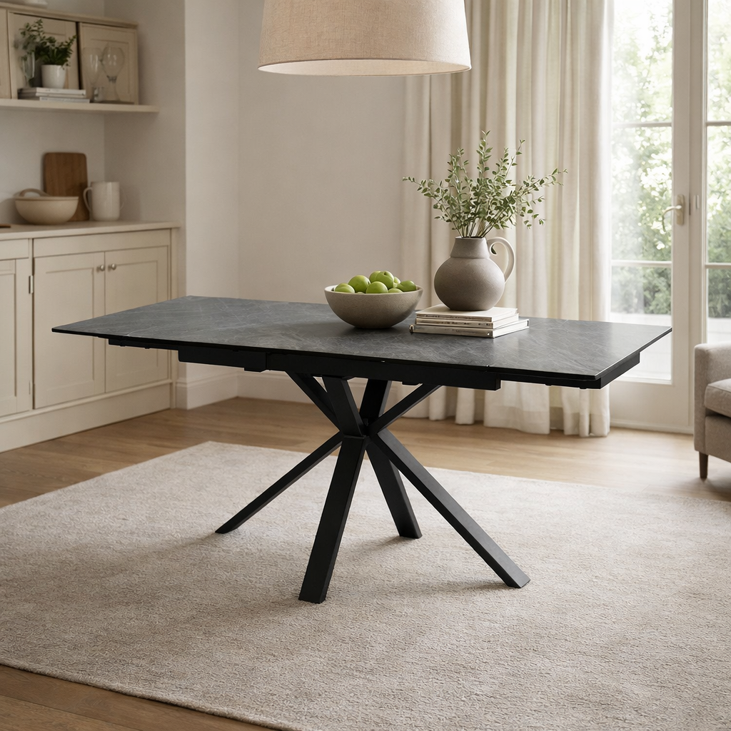 Amari Large Extending Table Grey Ceramic Marble
