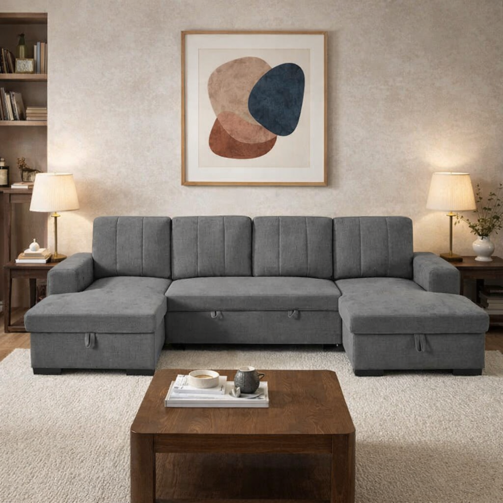 Como U Shape Sofabed With Ottoman Storage Charcoal Morgan | Malvern | Somerford | Calix | Euphoria | Plush Style