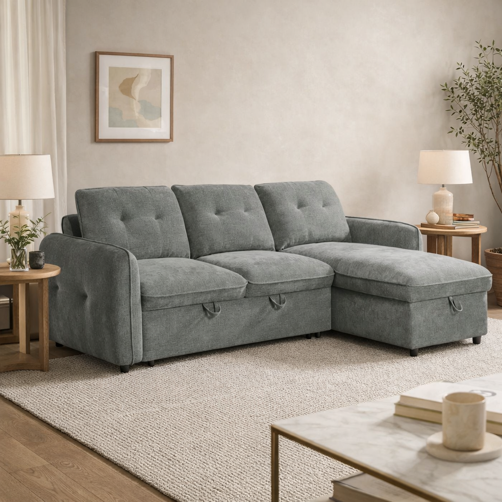 Moscow Universal L Shape Corner Sofa Bed Grey With Ottoman Storage Eastley | Kip | Quercioli | Barete | Metropolitan | Portobello | Aissa Style