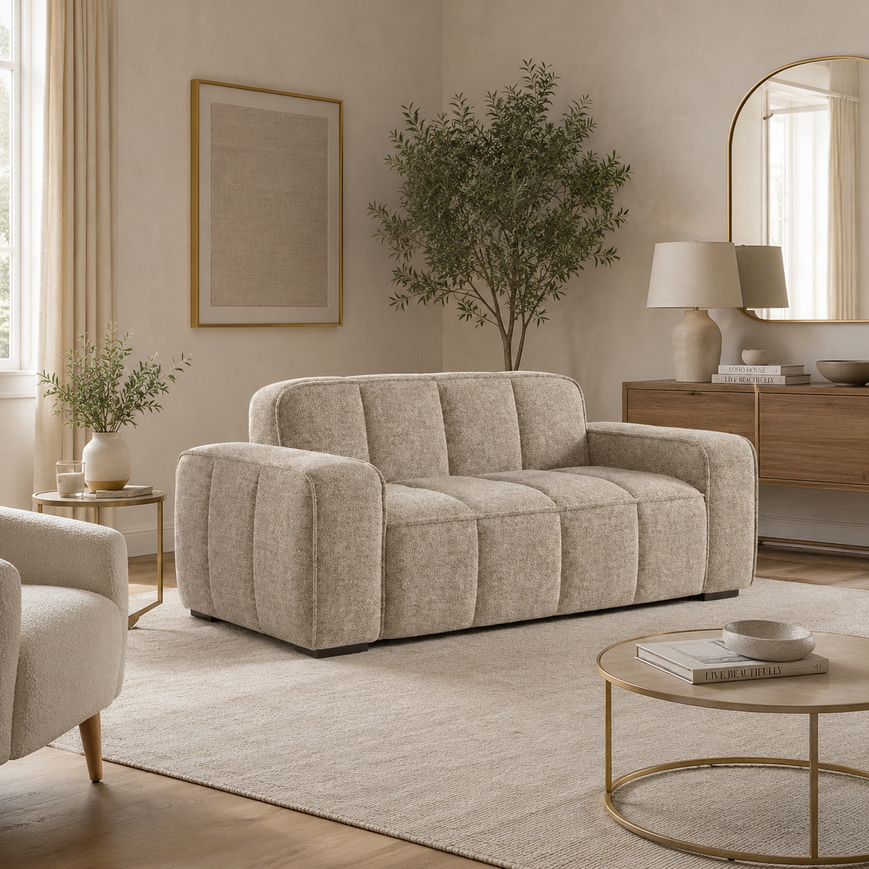 Paris Sofa Beige 2 Seater Sofa