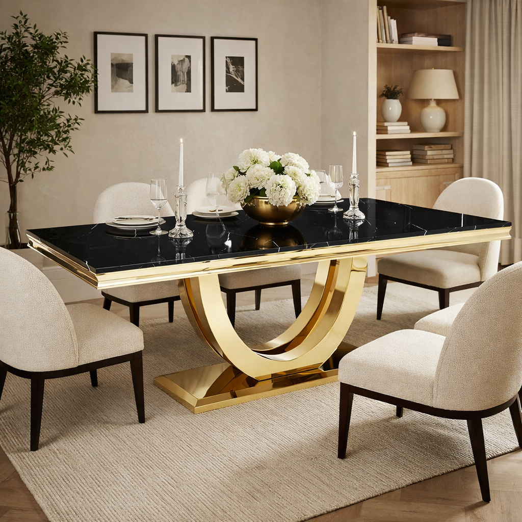 Moda Black Marble Rectangular Dining Table